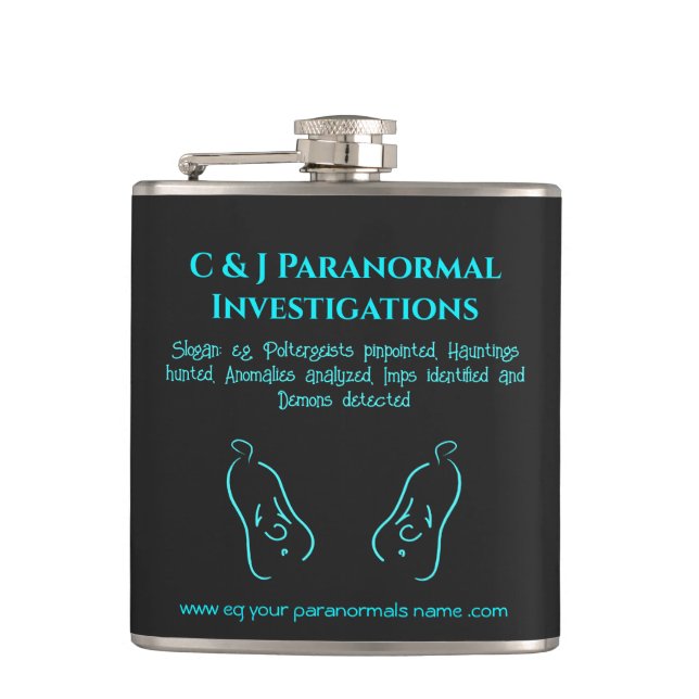 Paranormal Investigator with ghost logo Flask (Front)