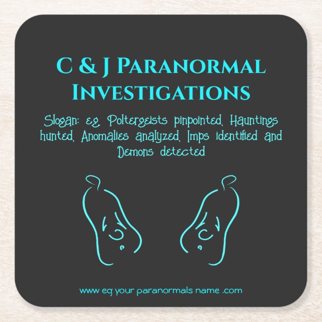 Paranormal Investigator with ghost logo Square Paper Coaster (Front)