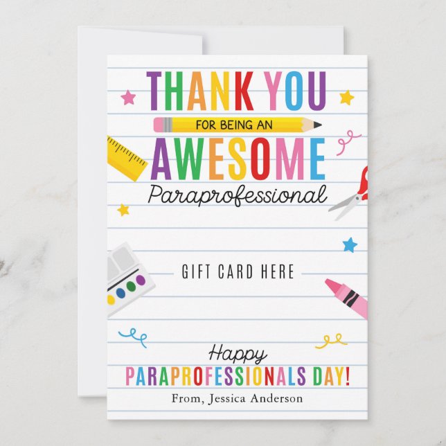 Paraprofessional Appreciation Day Gift Card Holder (Front)