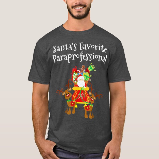 Paraprofessional Christmas Santas Favorite Aide T-Shirt (Front)