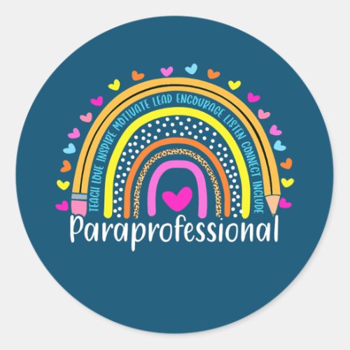 Paraprofessional Para Squad Leopard Rainbow Back Classic Round Sticker