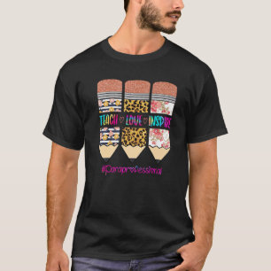 Paraprofessional Teach Love Inspire Pencil Leopard T-Shirt