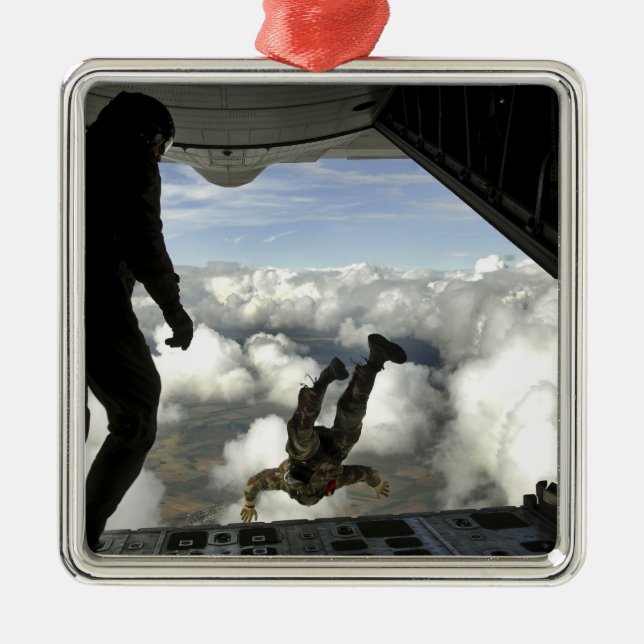 Pararescuemen jump out the back of a C-130 Metal Ornament (Front)