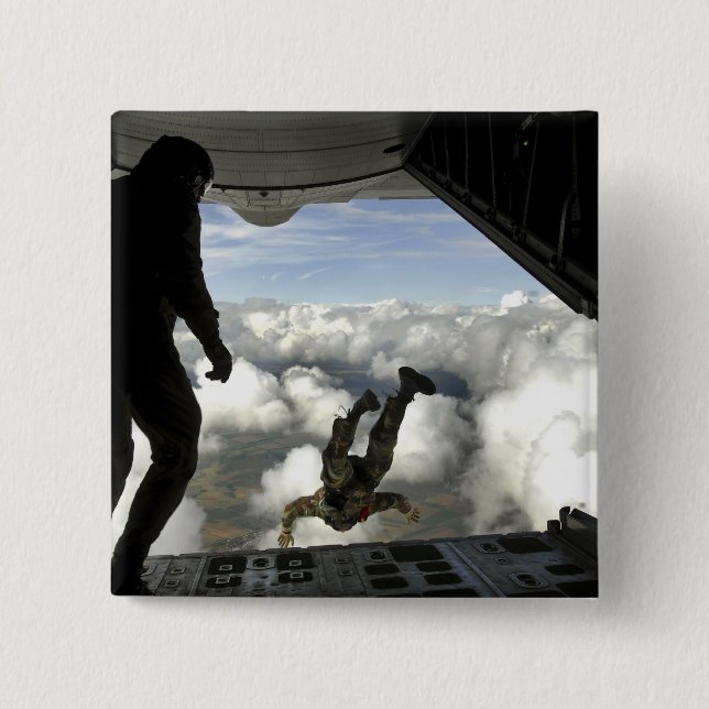 Pararescuemen jump out the back of a C-130 Pinback Button (Front)
