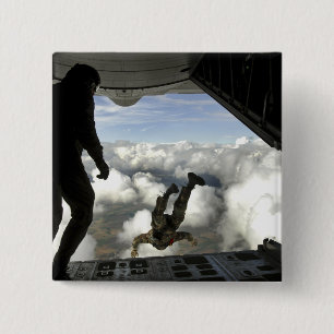 Pararescuemen jump out the back of a C-130 Pinback Button