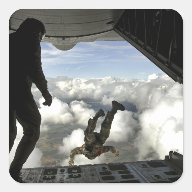 Pararescuemen jump out the back of a C-130 Square Sticker (Front)