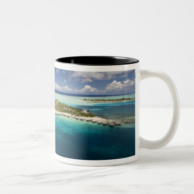 Parasailing over the beautiful lagoon of Bora 3 Two-Tone Coffee Mug (Right)