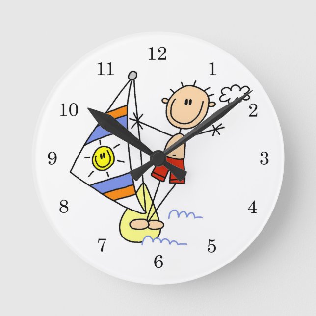 Parasailing Stick Figure Round Clock (Front)