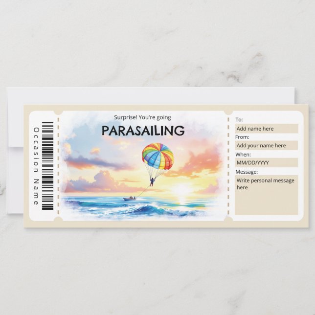 Parasailing Ticket Gift Certificate Invitation (Front)