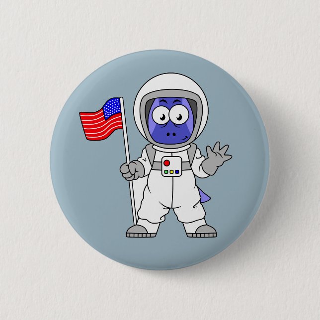 Parasaurolophus Astronaut Holding American Flag. Button (Front)