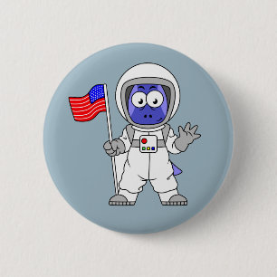 Parasaurolophus Astronaut Holding American Flag. Button