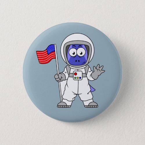 Parasaurolophus Astronaut Holding American Flag Button