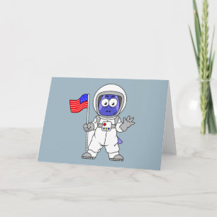 Parasaurolophus Astronaut Holding American Flag. Card