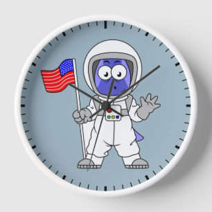 Parasaurolophus Astronaut Holding American Flag. Clock