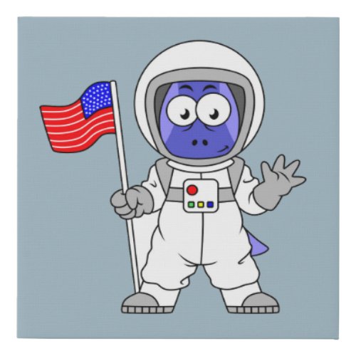 Parasaurolophus Astronaut Holding American Flag Faux Canvas Print