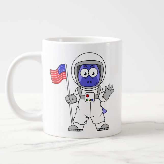 Parasaurolophus Astronaut Holding American Flag. Giant Coffee Mug (Left)