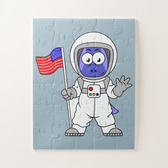 Parasaurolophus Astronaut Holding American Flag. Jigsaw Puzzle (Vertical)