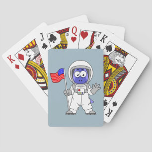 Parasaurolophus Astronaut Holding American Flag. Poker Cards