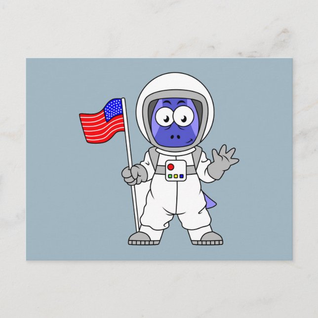 Parasaurolophus Astronaut Holding American Flag. Postcard (Front)
