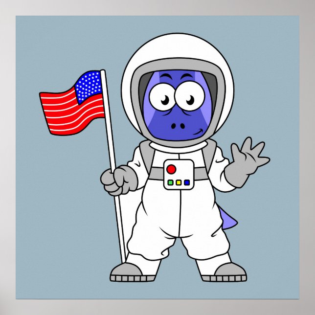 Parasaurolophus Astronaut Holding American Flag. Poster (Front)