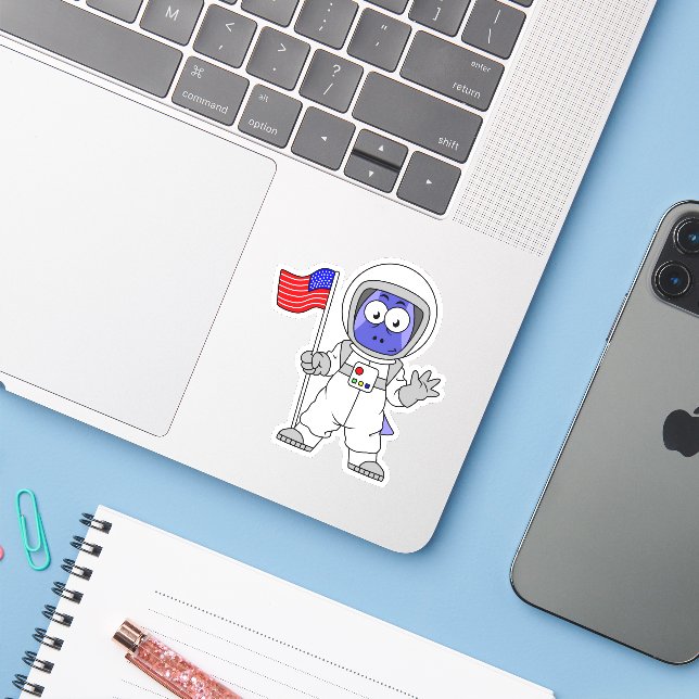 Parasaurolophus Astronaut Holding American Flag. Sticker (Laptop w/ iPhone)