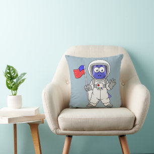 Parasaurolophus Astronaut Holding American Flag. Throw Pillow
