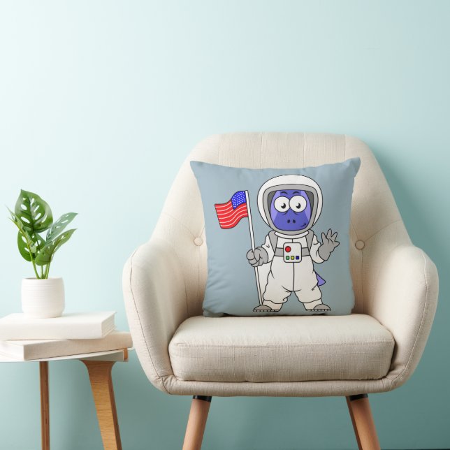 Parasaurolophus Astronaut Holding American Flag. Throw Pillow (Chair)