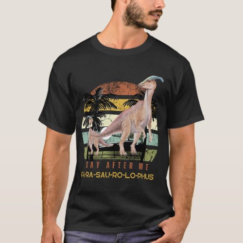 Parasaurolophus Dinosaur Retro Vintage Sunset  T_Shirt