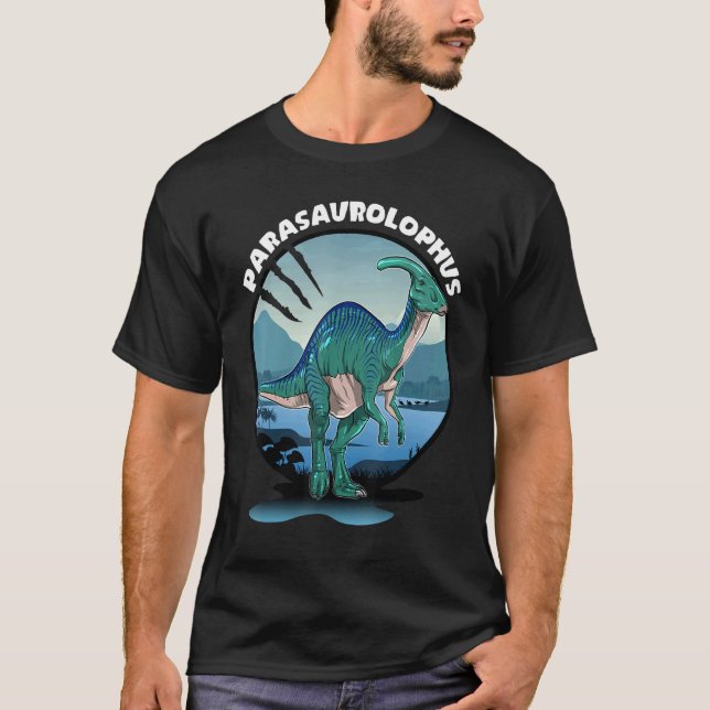 Parasaurolophus Dinosaur With Background T-Shirt (Front)