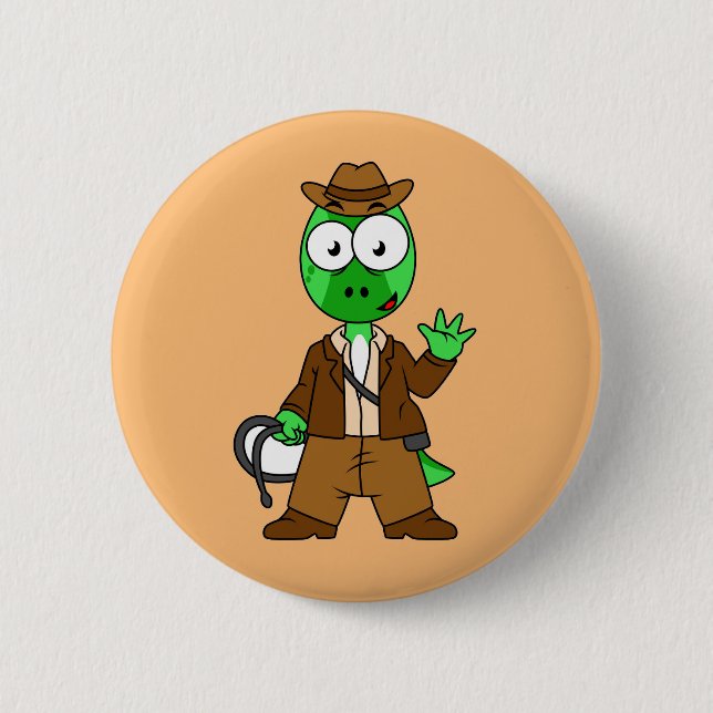 Parasaurolophus Dressed As Indiana Jones. Button (Front)