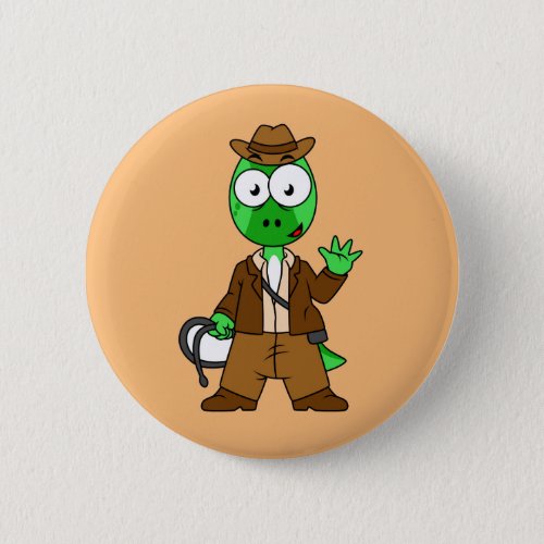 Parasaurolophus Dressed As Indiana Jones Button