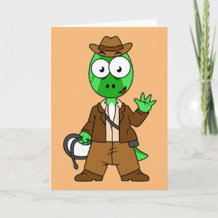 Parasaurolophus Dressed As Indiana Jones. Card