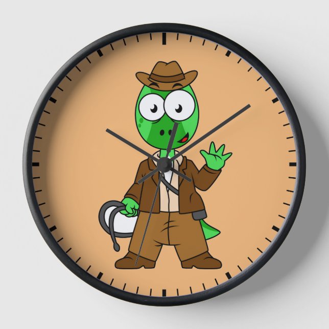 Parasaurolophus Dressed As Indiana Jones. Clock (Front)