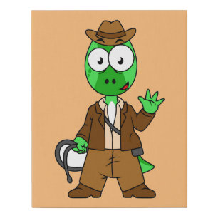 Parasaurolophus Dressed As Indiana Jones. Faux Canvas Print