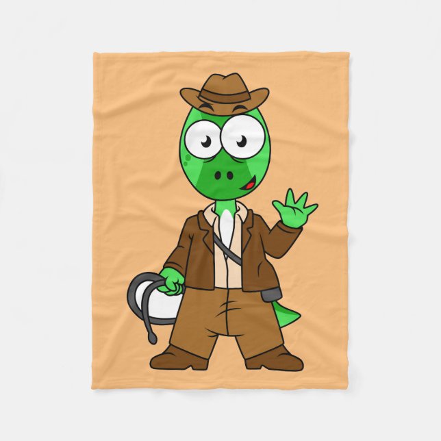 Parasaurolophus Dressed As Indiana Jones. Fleece Blanket (Front)