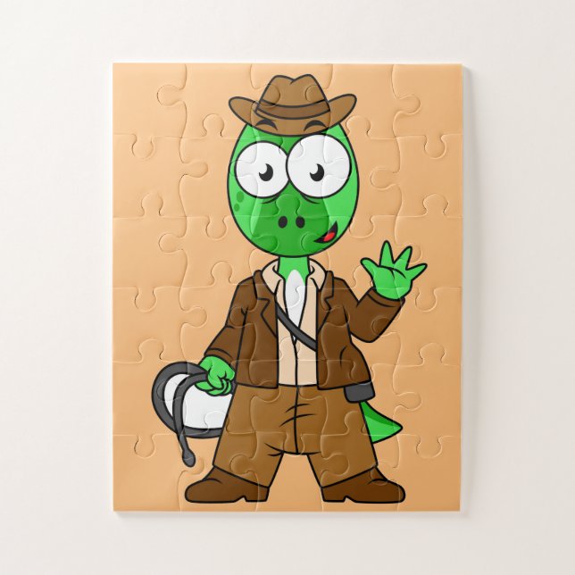Parasaurolophus Dressed As Indiana Jones. Jigsaw Puzzle (Vertical)