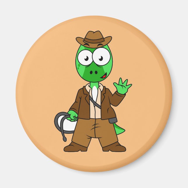 Parasaurolophus Dressed As Indiana Jones. Magnet (Front)