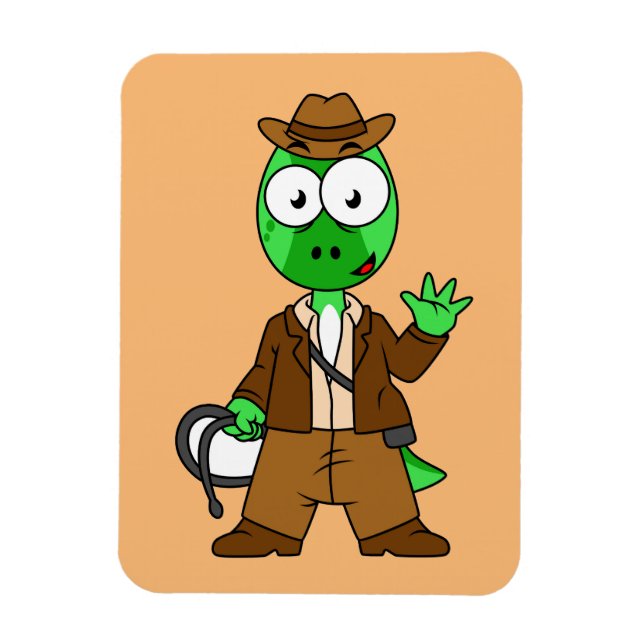 Parasaurolophus Dressed As Indiana Jones. Magnet (Vertical)