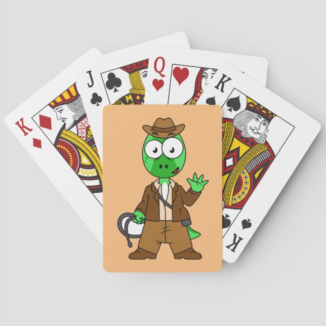 Parasaurolophus Dressed As Indiana Jones. Poker Cards (Back)