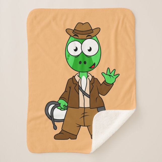 Parasaurolophus Dressed As Indiana Jones. Sherpa Blanket (Front)
