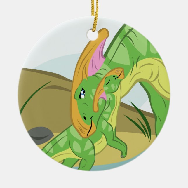 Parasaurolophus Mom and Baby Ceramic Ornament (Front)