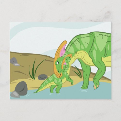 Parasaurolophus Mom and Baby Postcard