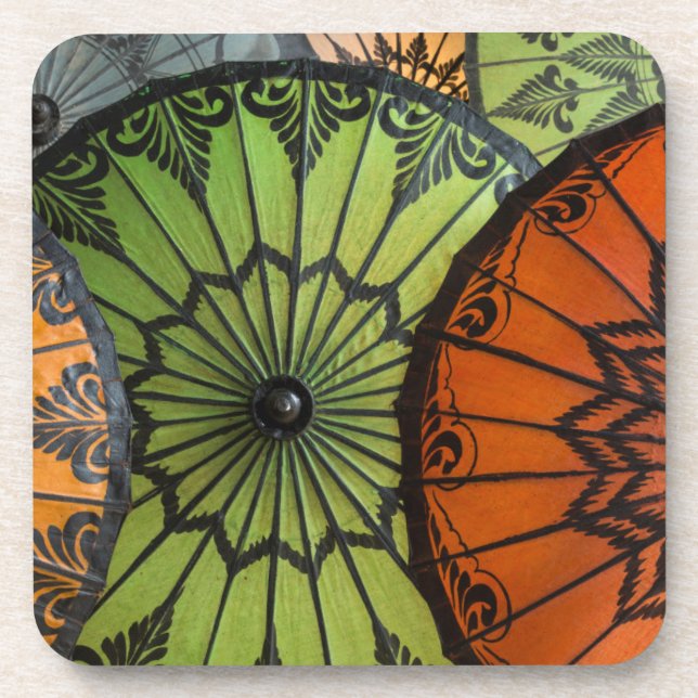 parasols for sale, bagan, myanmar beverage coaster (Front)