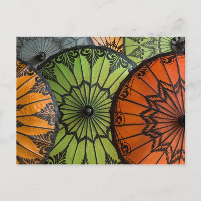 parasols for sale, bagan, myanmar postcard (Front)