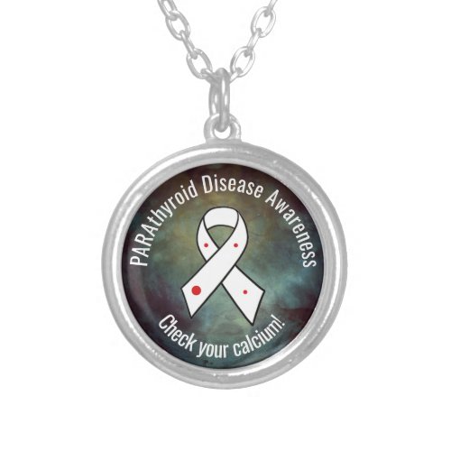 Parathyroid Disease Awareness Ribbon Silver Plated Necklace