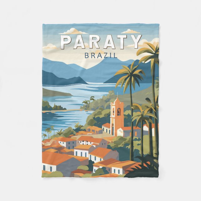 Paraty Brazil Travel Art Vintage Fleece Blanket (Front)