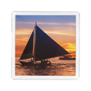 Paraw Sailing At Sunset  Phillipines Acrylic Tray
