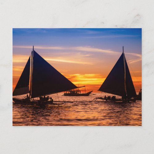 Paraw Sailing At Sunset Phillipines Postcard
