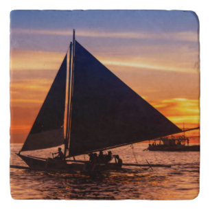 Paraw Sailing At Sunset  Phillipines Trivet