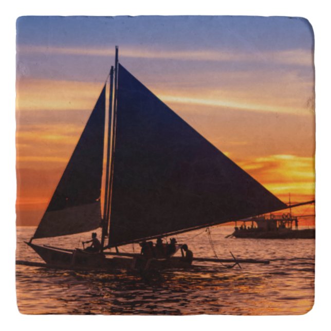 Paraw Sailing At Sunset |Phillipines Trivet (Front)